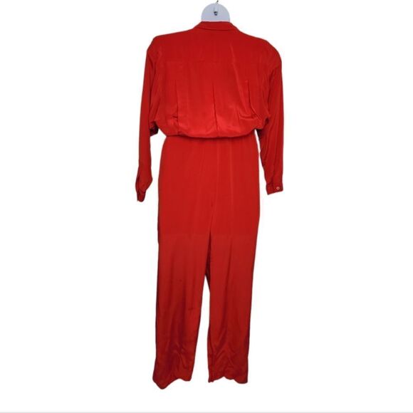 VINTAGE 90s red‎ jumpsuit long sleeve pleated wrap pockets S - Picture 3 of 17